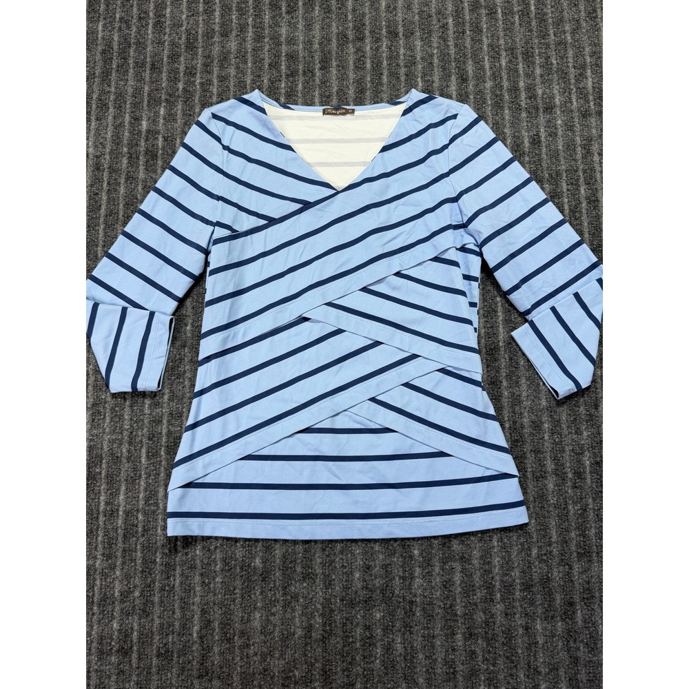 J.McLaughlin Finley Striped Layered 3/4 Sleeve V-Neck Catalina Top Sz XS Preppy